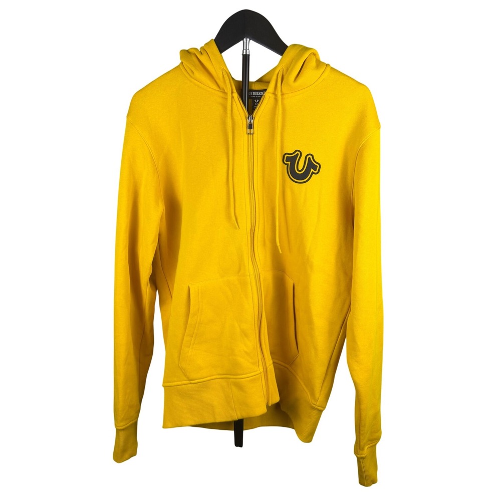 True Religion Mens Yellow Core Zip Up Hoodie Buddha Logo Sweatshirt S 54872-00